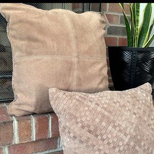 Two Genuine Leather Tan Weaved 20x20" Pillow Covers *Covers Only